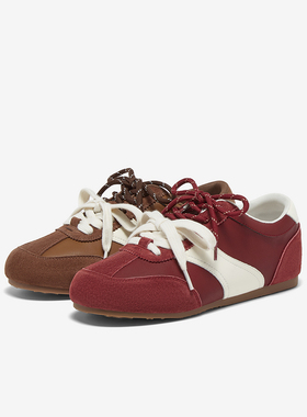 百思图2025秋季新款真皮红色德训鞋女赛车鞋运动休闲鞋D3586CM5