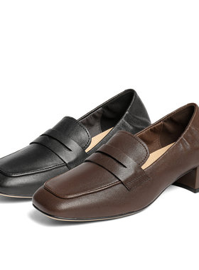 森达乐福鞋女款2025秋商场同款超软羊皮通勤舒适粗跟单鞋4NT21CA5