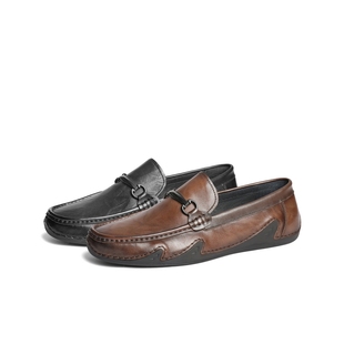 A1818AM5 025春新牛皮革套脚商务乐福鞋 百丽男鞋 一脚蹬休闲豆豆鞋