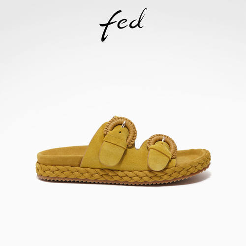 fed绒面厚底凉拖鞋夏季新款女鞋外出透气一字带拖鞋女款GTX208