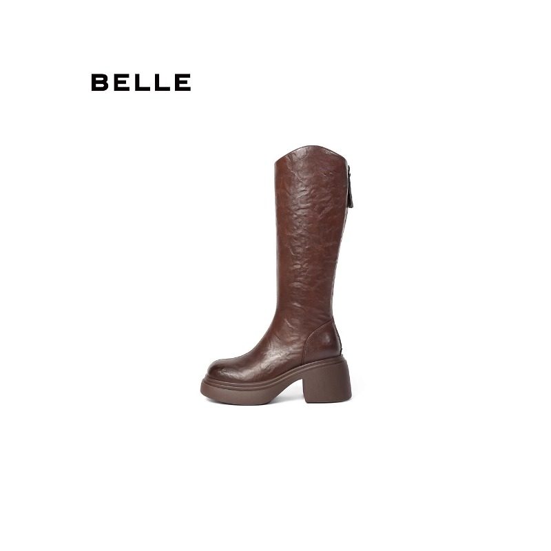 专柜正品百丽休闲舒适弹力高靴女2024冬新增高厚底长靴B2364DG4