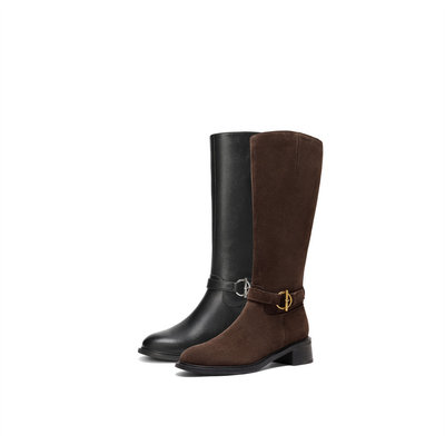 森达骑士靴女2025冬季新款气质显瘦粗跟高筒大筒围长筒靴ZTI73DG5