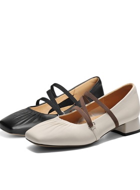 百丽Belle女鞋子法式玛丽珍鞋2025春季浅口粗高跟晚晚鞋B2418AQ5