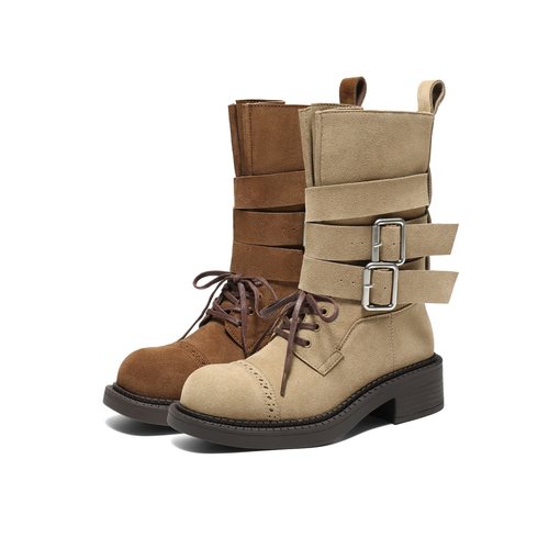 百丽美拉德牛仔西部靴子女2025冬季新款骑士靴中筒靴B2963DZ5