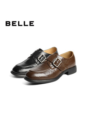 百丽时光旅人厚底乐福鞋女25新款黑色小皮鞋深口单鞋子E1F1DCM5