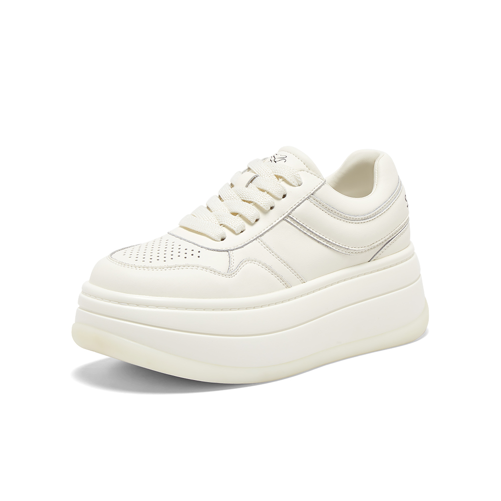 百思图2025秋季新款松糕厚底透气小白鞋女运动休闲鞋CV186CM5