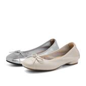 子芭蕾风玛丽珍新款 晚晚鞋 小银鞋 百丽女鞋 蝴蝶结浅口单鞋 A1Q1DCQ3