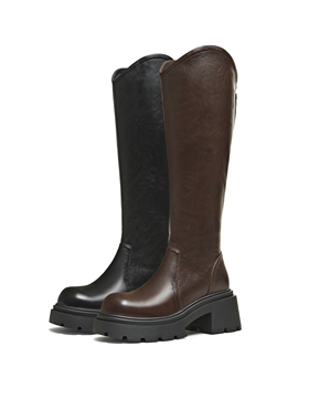 天美意厚底V口复古骑士靴长靴女时装靴2025新款KTX26DG5