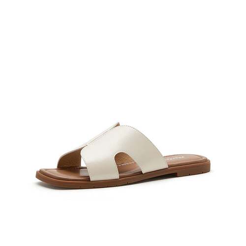 Bata一字拖女2026夏季商场新款经典简约外穿羊皮软底拖鞋ARP41BT6