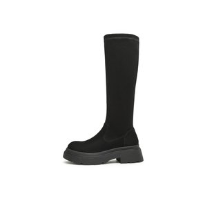 天美意2023冬新款 靴女长筒靴NTX31DG3 厚底弹力显瘦百搭高靴时装