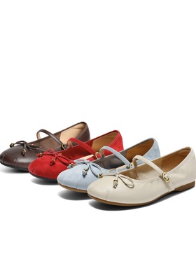 百丽芭蕾红色平底羊皮玛丽珍鞋女25新款婚鞋浅口单鞋子B2783CQ5