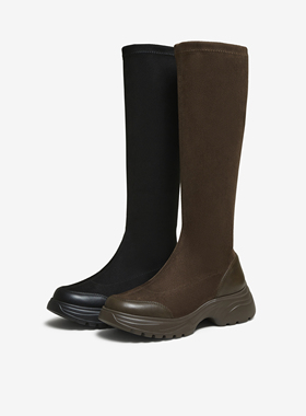 TATA他她长靴厚底长筒靴子时装弹力瘦瘦靴显瘦高筒骑士靴7PJ80DG5