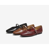 百思图25秋超软羊皮玛丽珍鞋 平底浅口女红色BN756CQ5