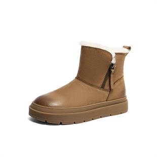 森达雪地靴女款2024冬季新款舒适绒毛保暖户外休闲短靴ZTE26DD4