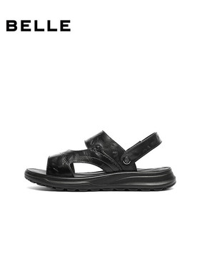 百丽舒适休闲皮凉鞋男2026新款夏季商场款牛皮革软底拖鞋9BP01BL6