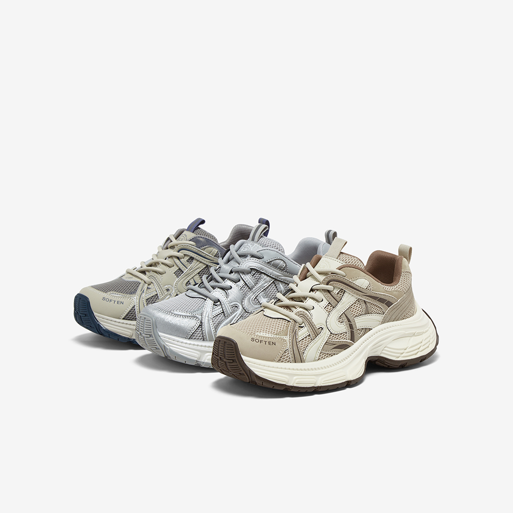 百思图2025秋季新款网面透气老爹鞋厚底女运动休闲鞋D5916CM5