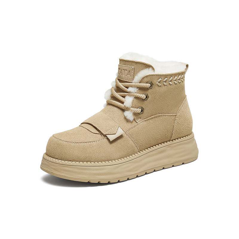 TATA他她厚底雪地靴女2025冬季系带保暖加绒毛毛棉鞋短靴CYY06DD5