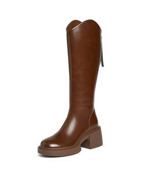 百思图末路狂花24冬商场新款粗高跟骑士靴女V口显瘦长靴M5301DG4