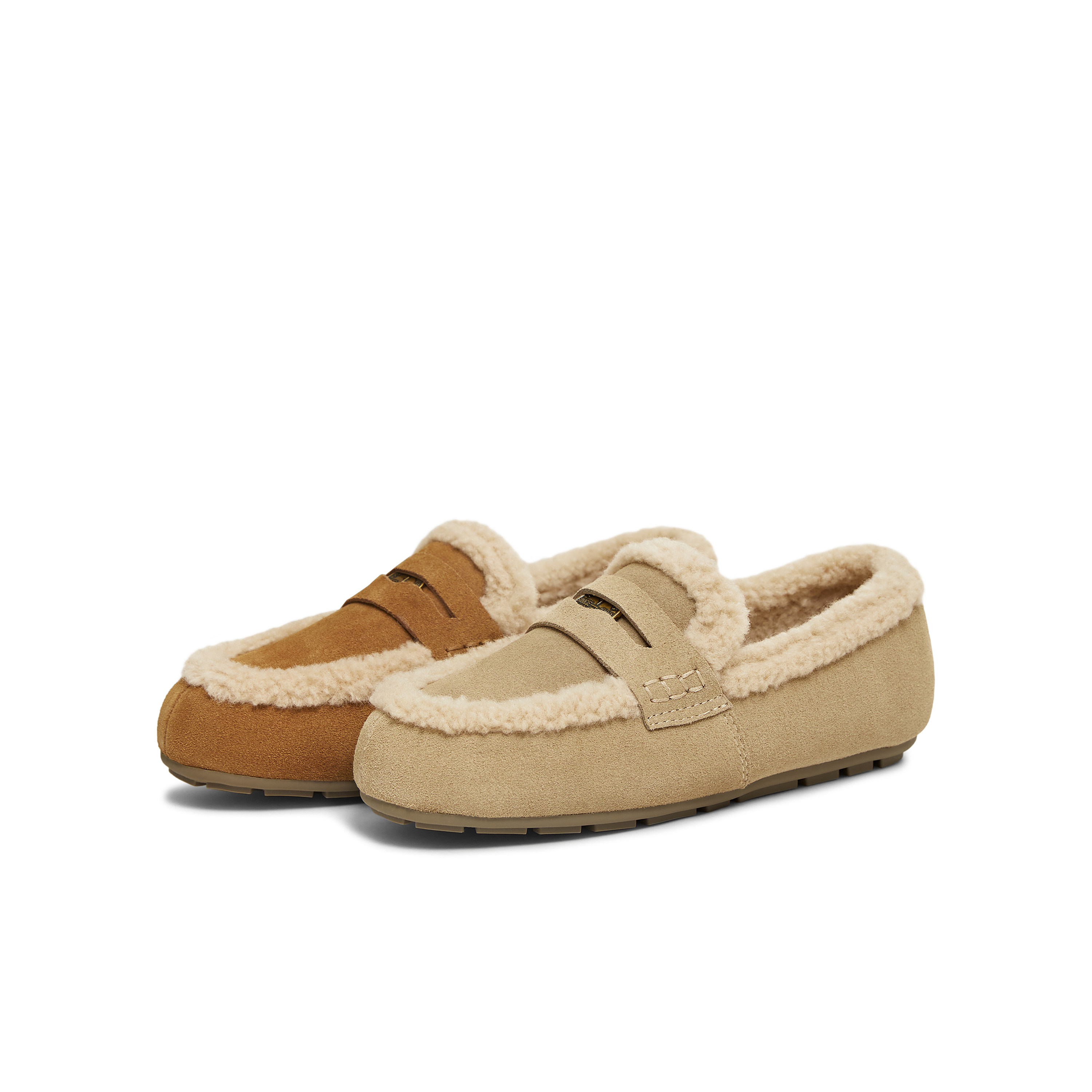 天美意复古加绒乐福毛毛鞋棉鞋女一脚蹬平底鞋2025冬新款KE083DM5