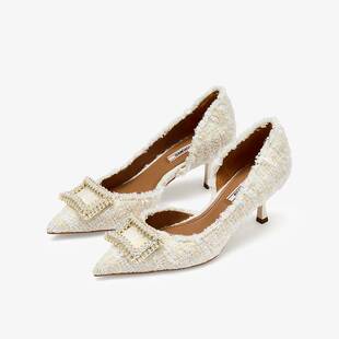 小香风浅口单鞋 73hours女鞋 气质尖头高跟鞋 新款 尽兴优雅2025秋季