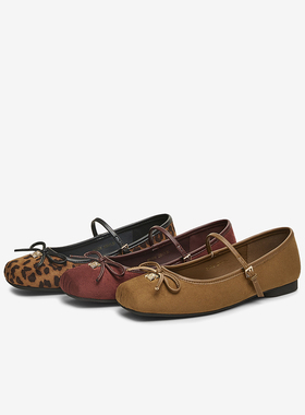 百思图2025春新款玛丽珍鞋豹纹鞋船鞋舒适平底浅口女单鞋M1306AQ5