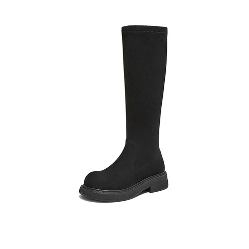 百思图2025冬季商场新款绒面弹力靴瘦瘦靴骑士靴女长靴B8111DG5