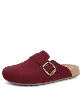 百丽半岛吐司红色勃肯鞋女2025春季新款包头半拖穆勒鞋B3K3DAH5预