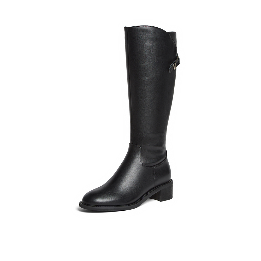 专柜正品百思图2025冬季新款骑士靴通勤粗跟女长靴AX892DG5