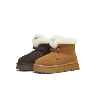 天美意蝴蝶结加绒保暖雪地靴棉鞋 KXD61DD5 女厚底短靴子2025冬新款