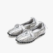 运动平底芭蕾鞋 73hours女鞋 银色豆豆底德训鞋 新款 蓬蓬裙2026春季