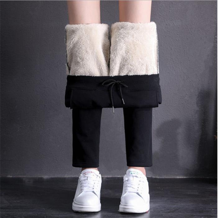 Lambskin Thick Plush Warm Outerwear Sports Pants Women