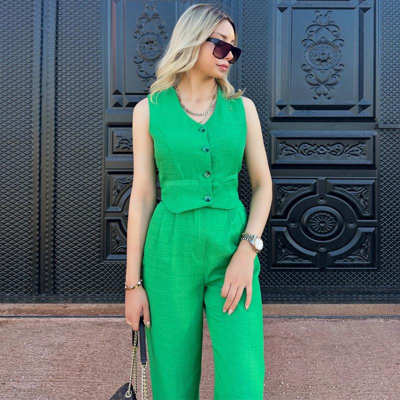 high-end women summer vest trousers casual two-piece short