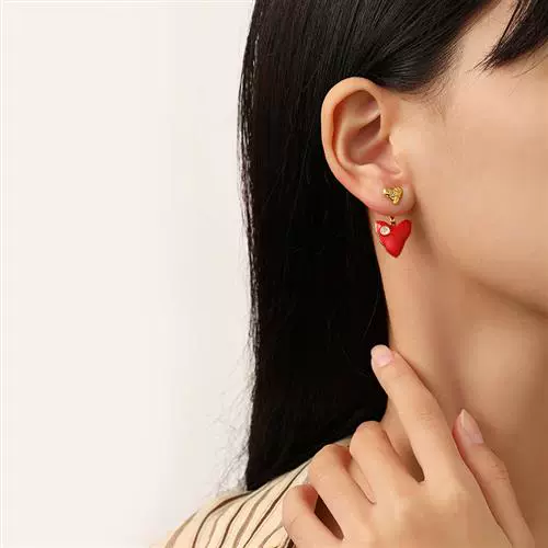 Серебряная игла дизайна красная любовь масла с серьгами с двумя одеждами