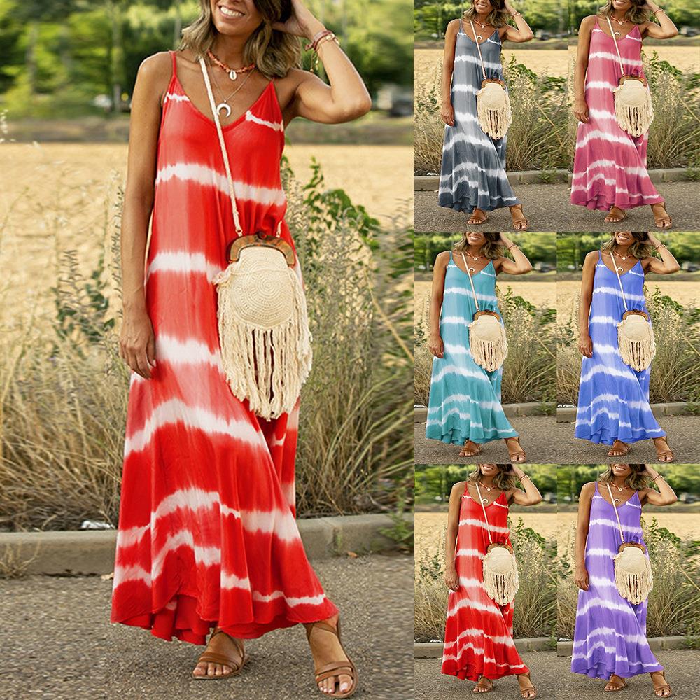 Women's suspender skirt striped large size long loose dress