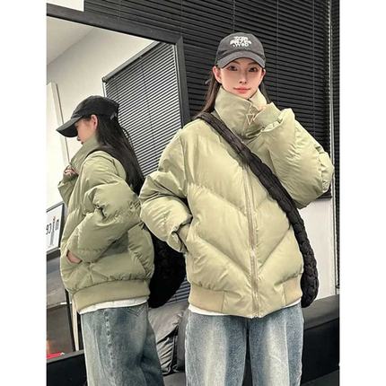 浅绿色短款羽绒棉服男款冬季美式穿搭立领外套潮牌高级感防寒棉袄