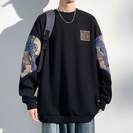 卫衣男青少年2024新款秋冬加绒加厚圆领外套男士重磅衣服刺绣上衣