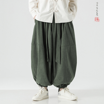 灯笼裤男春秋大码束脚灯芯绒裤子