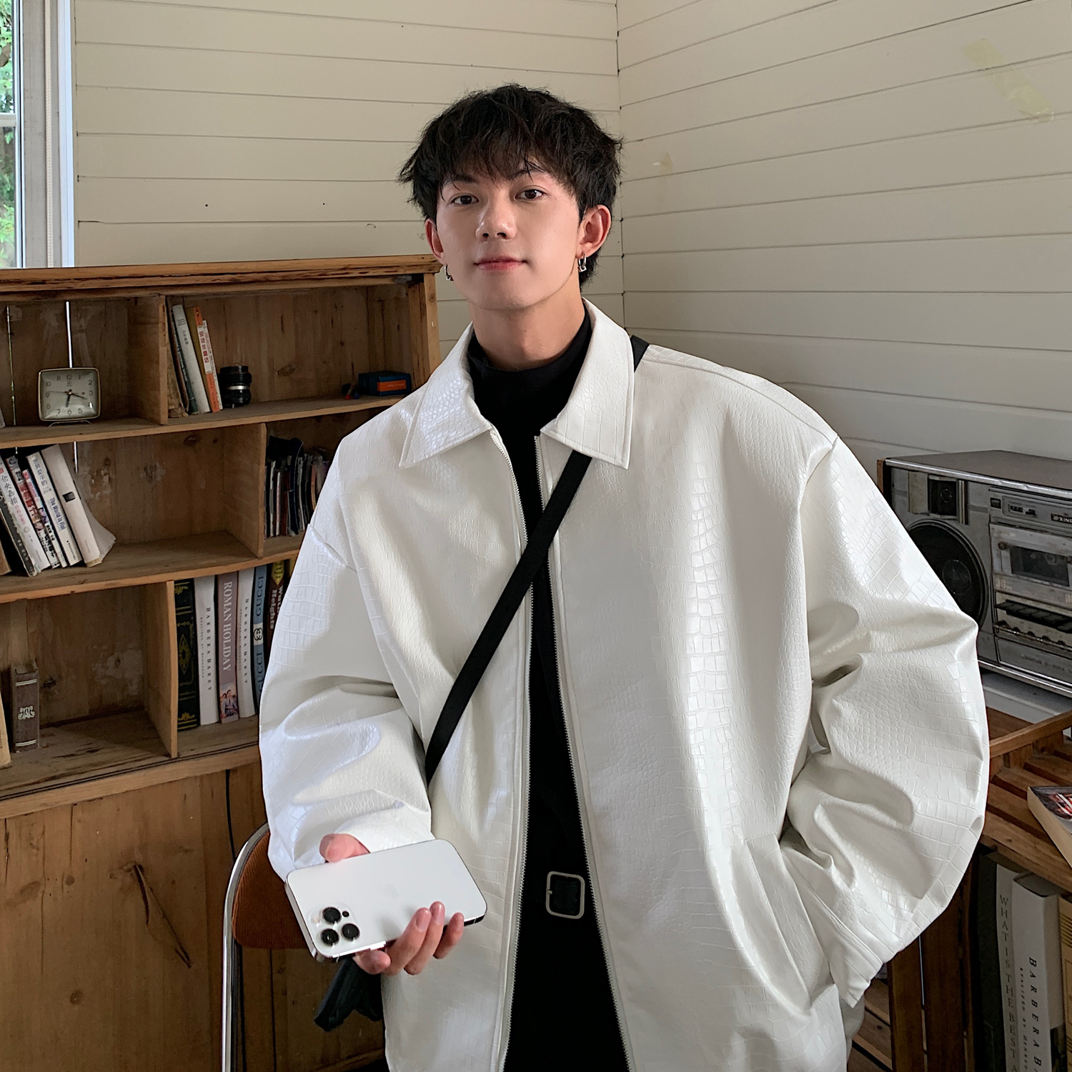 pu皮衣大码美式棒球服春秋宽松