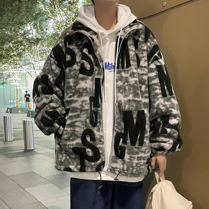 羊羔绒外套男2024新款冬季加厚加绒棉衣国潮oversize棉服男士棉袄