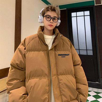 oversize美式潮牌咖色羽绒棉服男款冬季外套复古高街加厚棉衣袄子