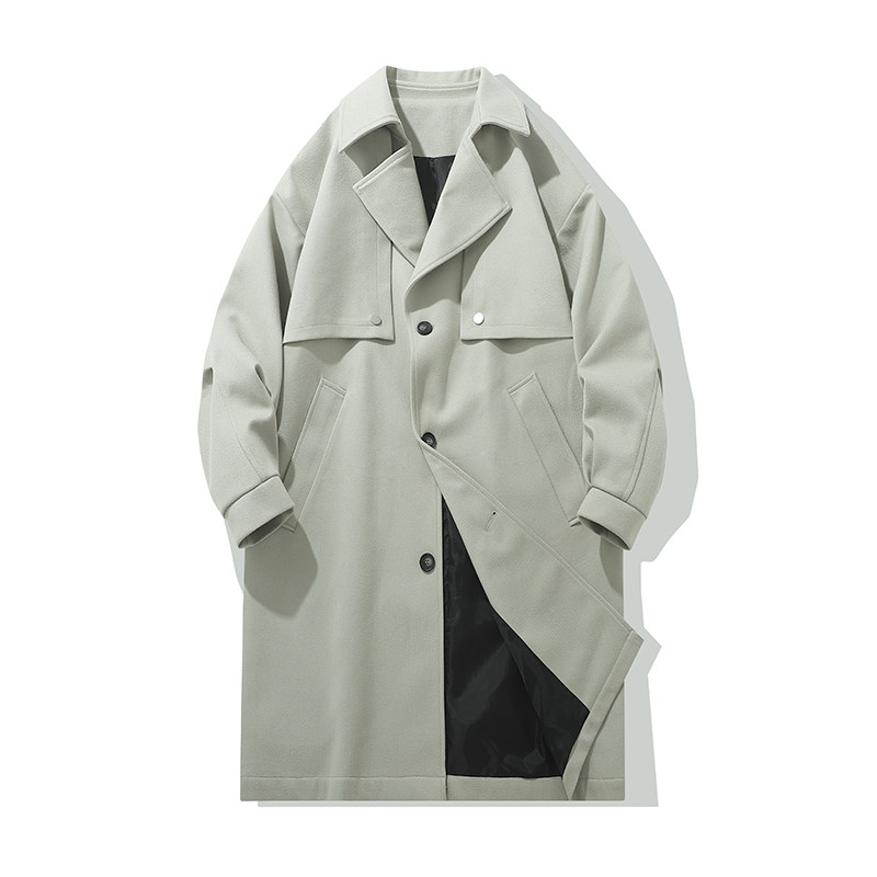 MIDI TRENCH COAT MENS BRITISH RETRO PREMIUM WOOLEN COAT FALL 2024 NEW CTHULHU CLERICAL COAT