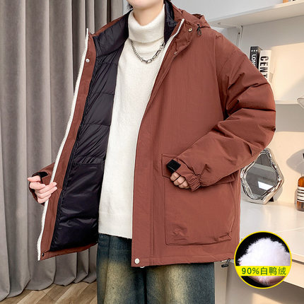 可拆卸内胆羽绒服男冬季加厚保暖工装外套青少年潮牌三合一冲锋衣
