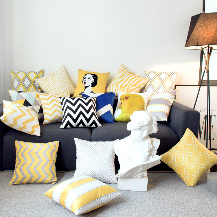 双面北欧几何现代简约黑白抱枕靠垫60x60抱枕套客厅沙发方形靠枕