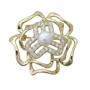 妇联标志胸针天然淡水珍珠锆石定制胸针妇女联合会徽章三环工厂店