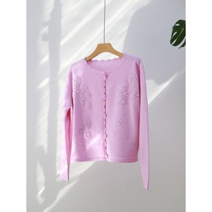 羊毛小众高级手工立体花绘法式浪漫精致百搭毛衣小开衫