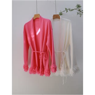 耗时手工羊毛流苏仙气飘飘气质长袖毛衣女纸片感针织开衫宽松显瘦