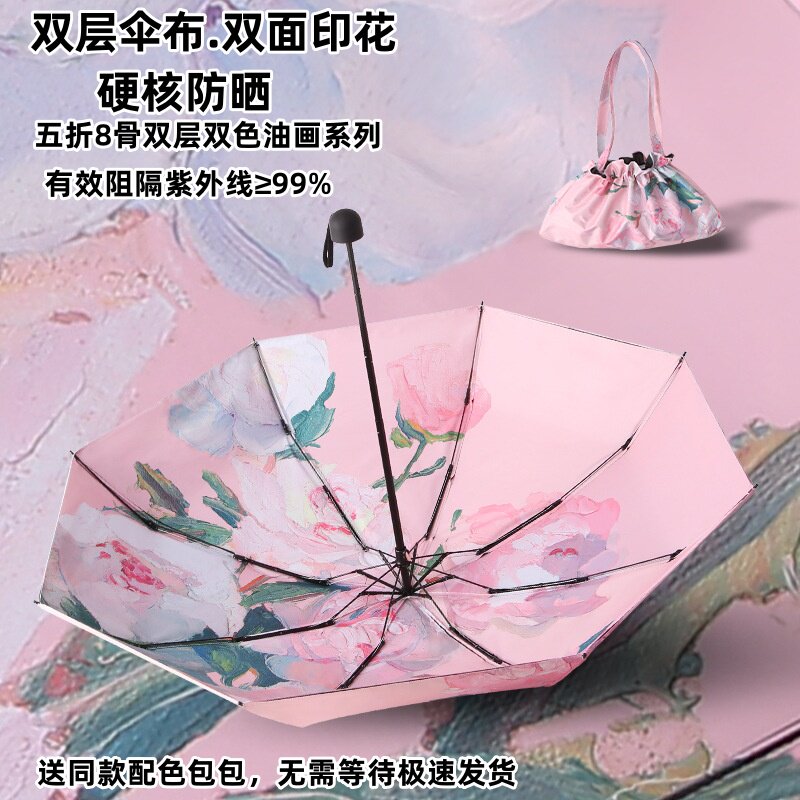五折八骨遮阳伞女黑胶双层小巧便携抗风雨伞防晒伞防紫外线手动伞图片