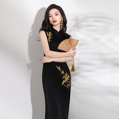 修身 原创刺绣旗袍2026新款 显瘦气质高级感日常可穿 黑色无袖 新中式