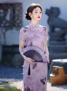 紫色高考送考旗袍2025新款复古国风新中式气质高级感显瘦日常可穿