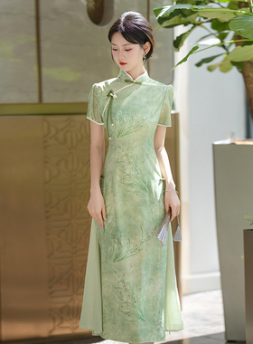 绿色高考送考奥黛改良旗袍2025新款年轻款少女新中式气质日常可穿